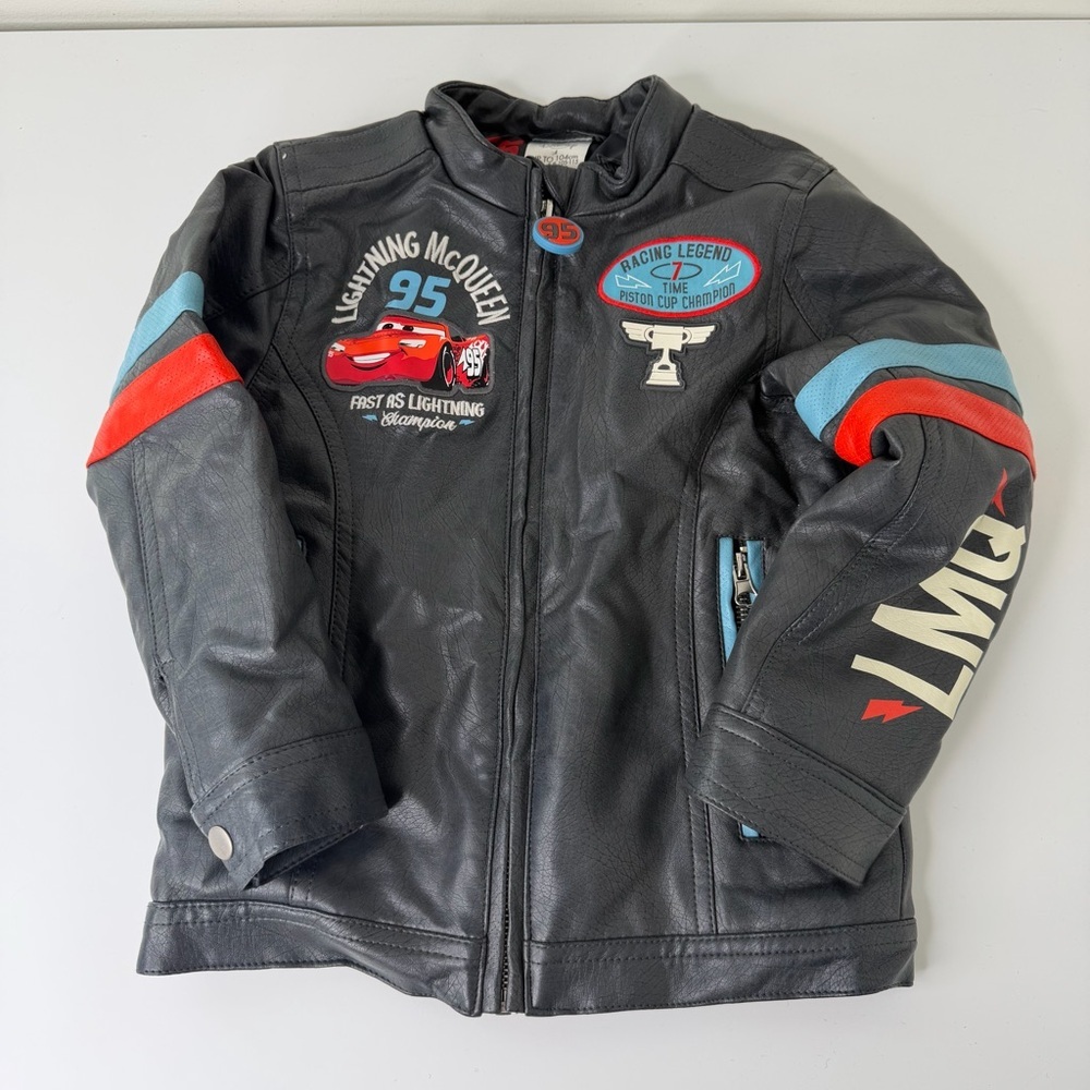 Disney Pixar Cars Lightning McQueen Faux Leather Racing Jacket 95 kids size 4